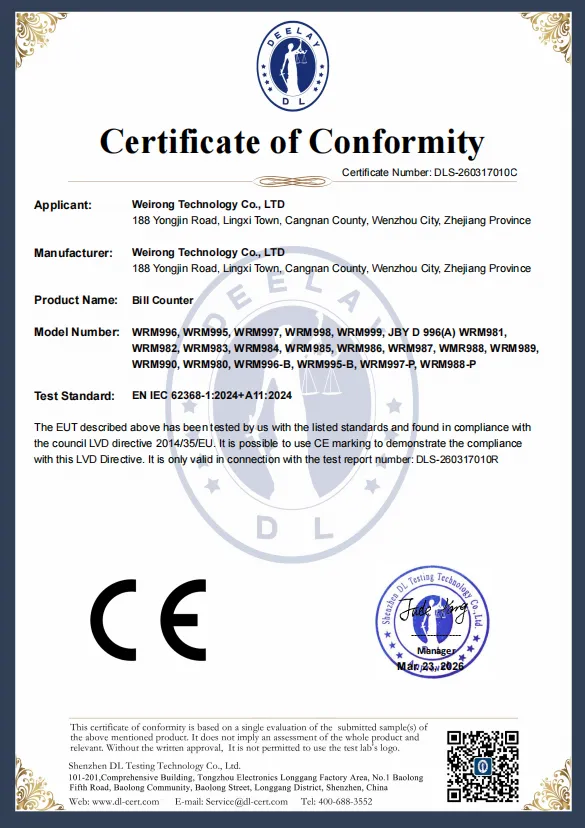 CE: Bill Counter - WRM996, WRM995, WRM997, WRM998, WRM999, JBY D 996 (A)