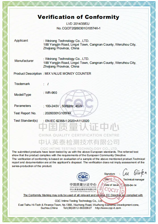 LVD Directive Compliance Certificate: WR-960